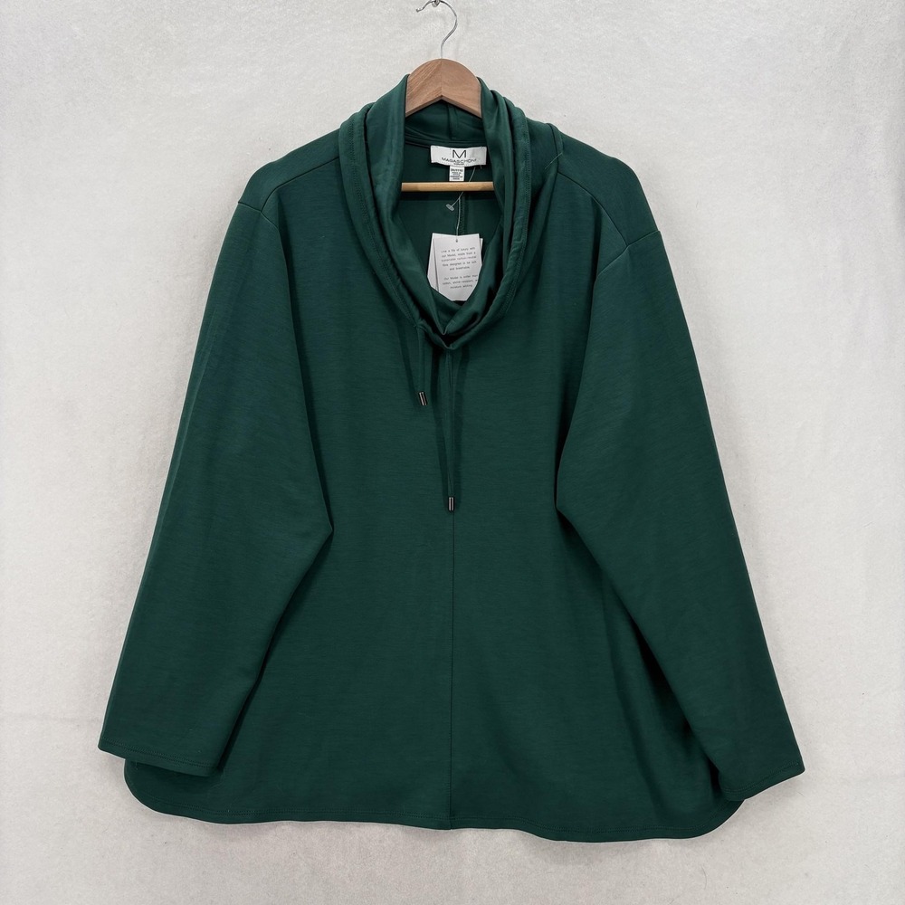 Magaschoni Tunic Top Womens 3X Plus Green Cowl Neck Long Sleeve Jersey Stretch